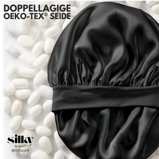 Doppellagige Seiden Schlafhaube "Schleife"