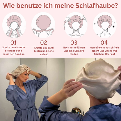 Doppellagige Seiden Schlafhaube "Schleife"