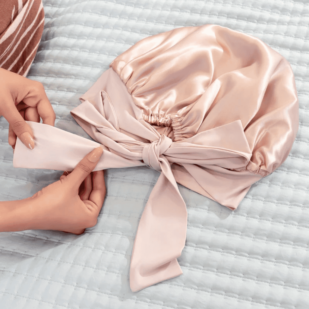 Doppellagige Seiden Schlafhaube "Schleife"