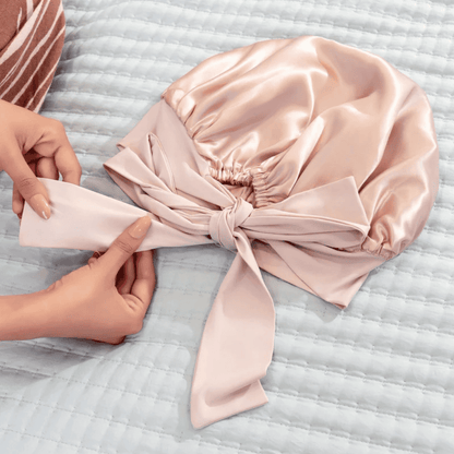 Doppellagige Seiden Schlafhaube "Schleife"
